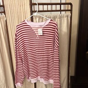 We The Free Pink and Red Striped Sweatshirt
